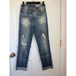 Adriano Goldschmied High Waist Taper Leg Jeans Women's Blue 24R Denim Distressed